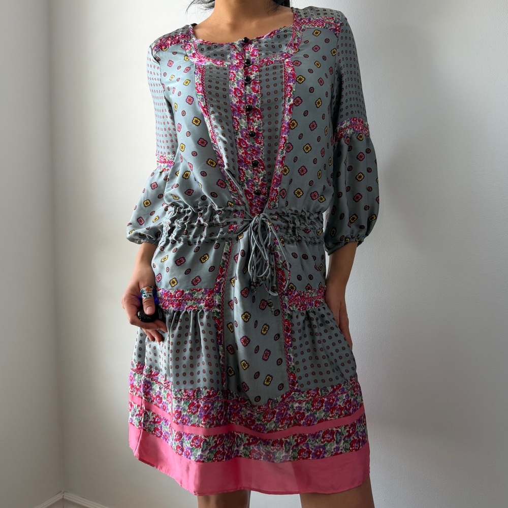 ES Mode Blue Long Printed Dress with Slip - Medium